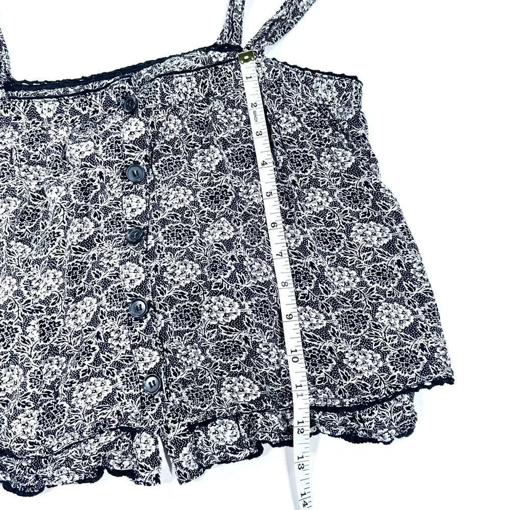 Free people black and white floral bottom front tiered tank top S